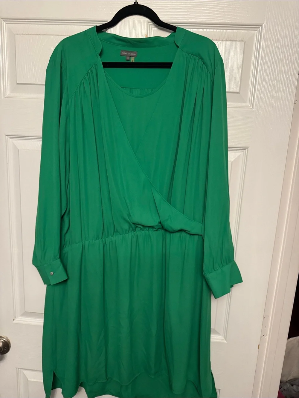 Vince Camuto Emerald Green Long Sleeve Faux Wrap Dress